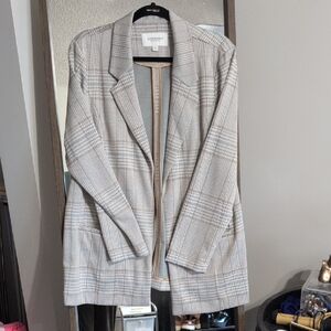 Women's Beige Plaid Blazer